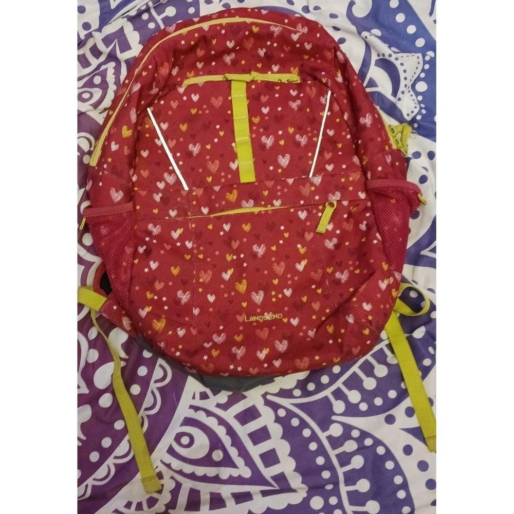 Lands' End Dark Pink Doodle Heart All Over Print Full Size Backpack